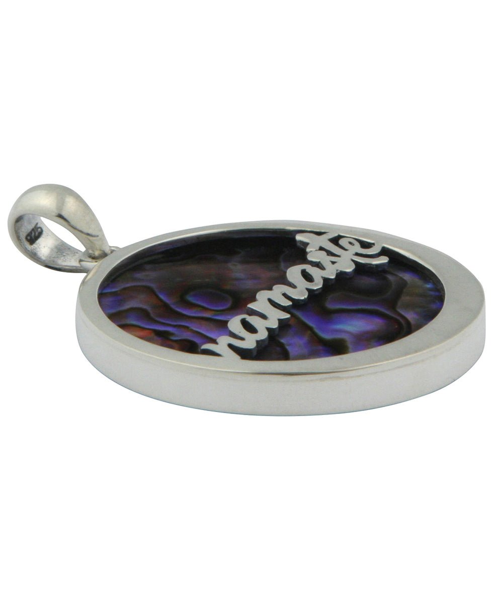 Abalone Shell Namaste Pendant, Stainless Steel