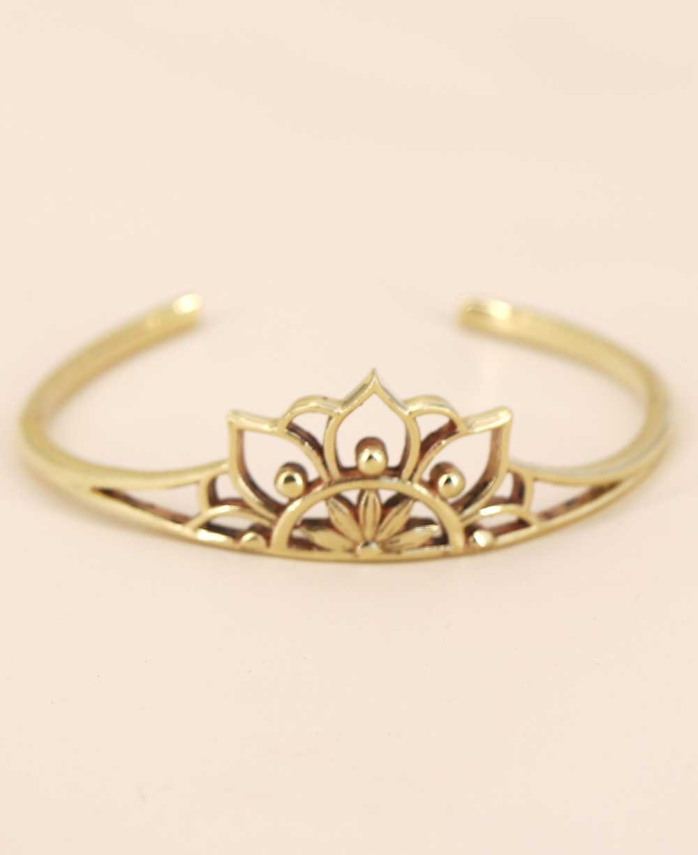 Adjustable Brass Lotus Cuff Bracelet