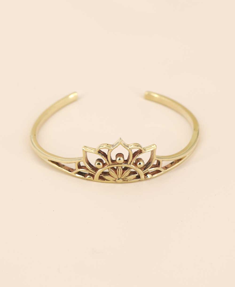 Adjustable Brass Lotus Cuff Bracelet