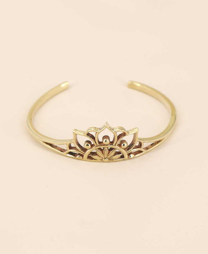 Adjustable Brass Lotus Cuff Bracelet