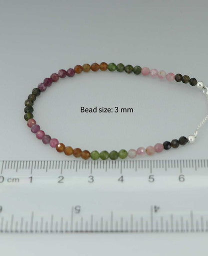 Adjustable Stainless Steel Bolo Bracelet With Dainty Gemstone Beads