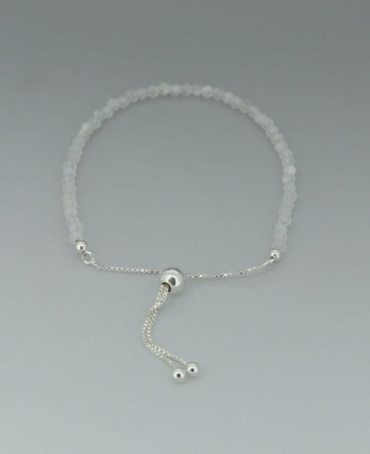 Adjustable Stainless Steel Bolo Bracelet With Dainty Gemstone Beads