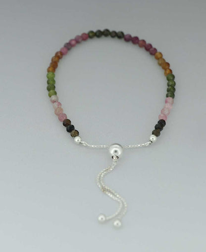 Adjustable Stainless Steel Bolo Bracelet With Dainty Gemstone Beads