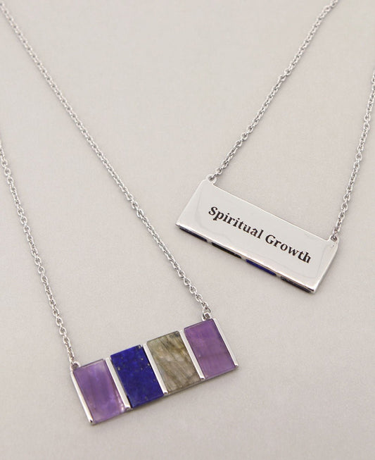 Amethyst, Labradorite, And Lapis Stainless Steel Necklace