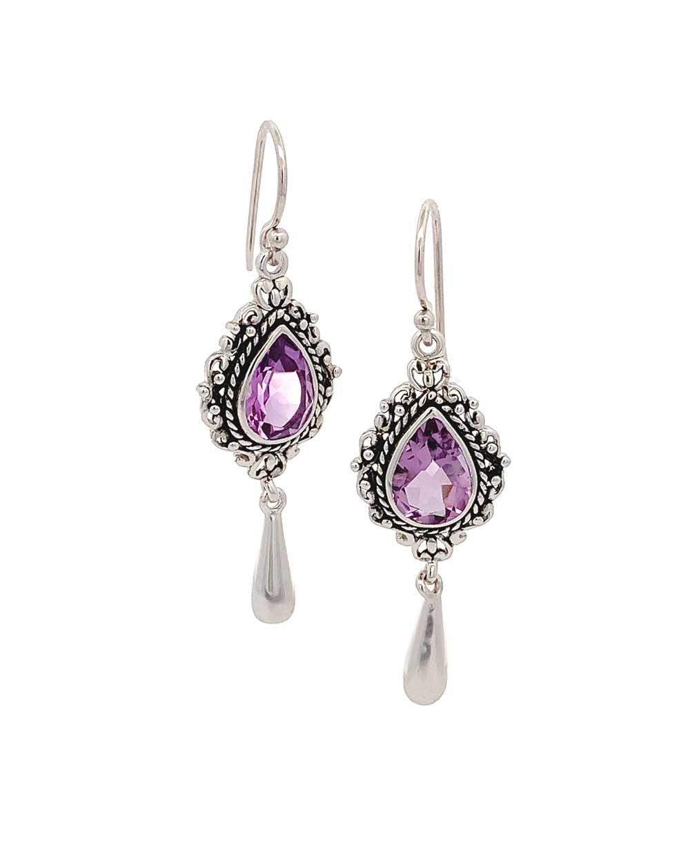 Amethyst Stainless Steel Drop Earrings