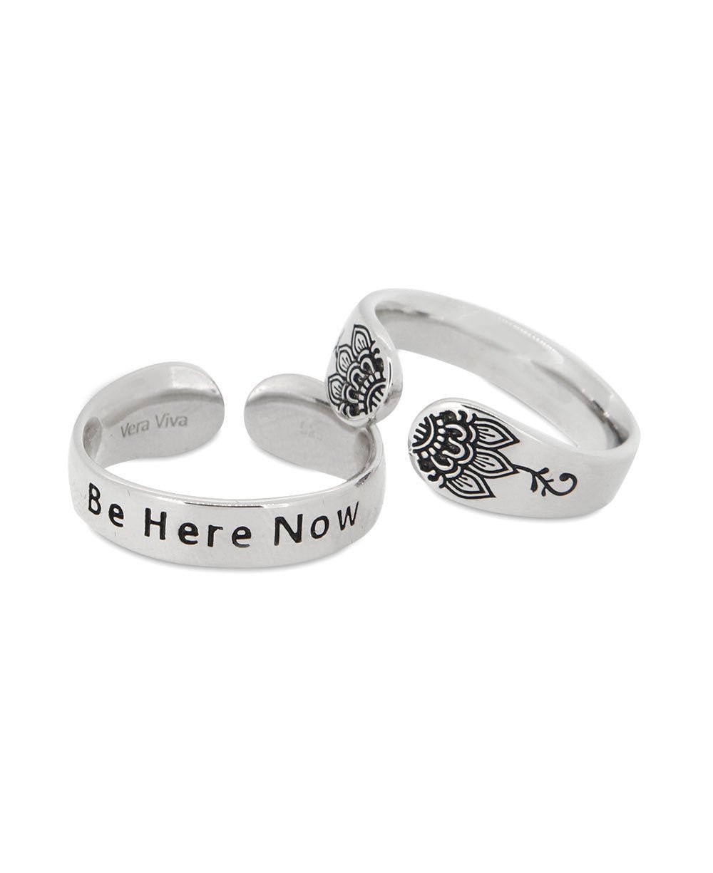 Be Here Now Adjustable Inspirational Stainless Steel Ring