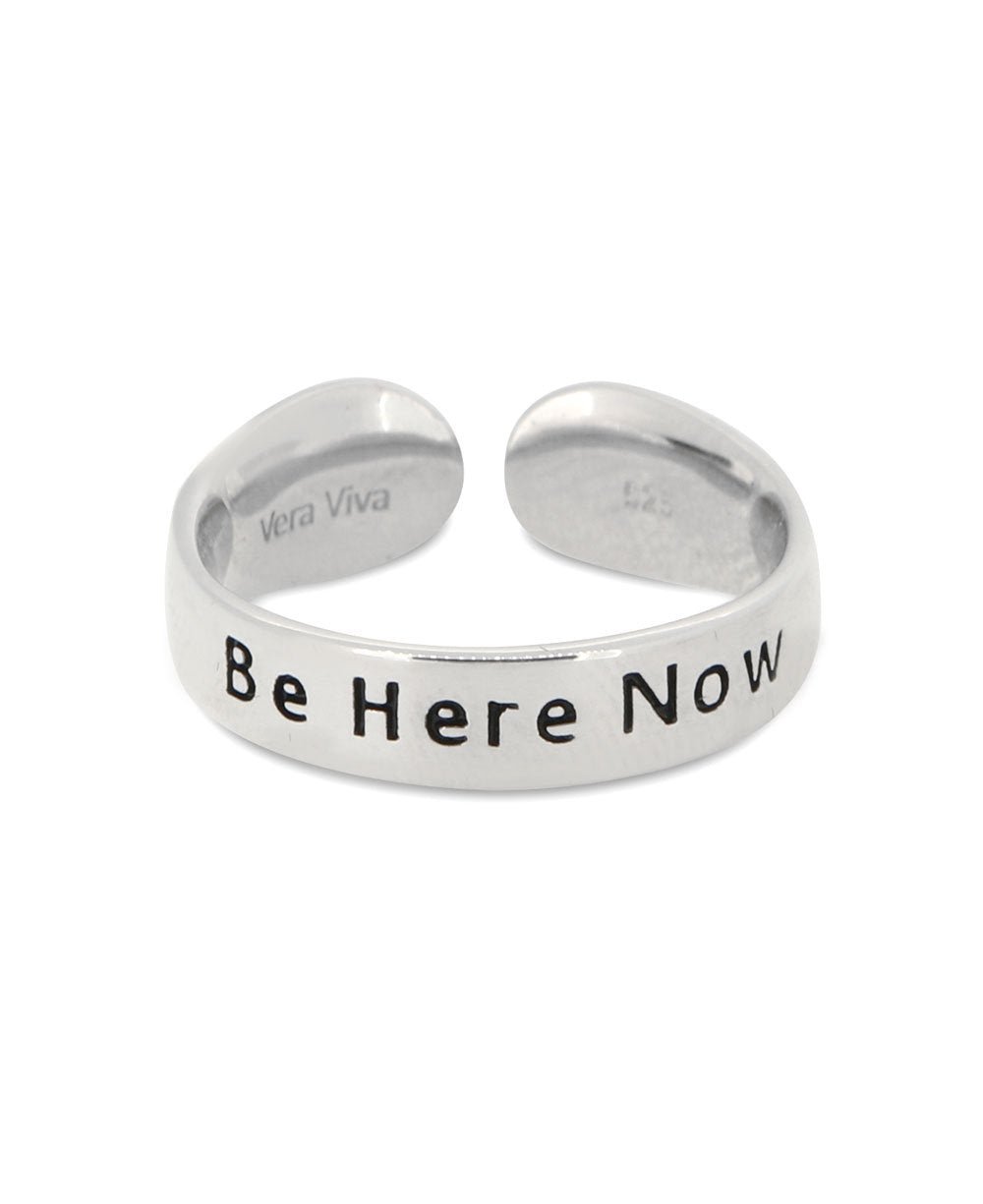 Be Here Now Adjustable Inspirational Stainless Steel Ring