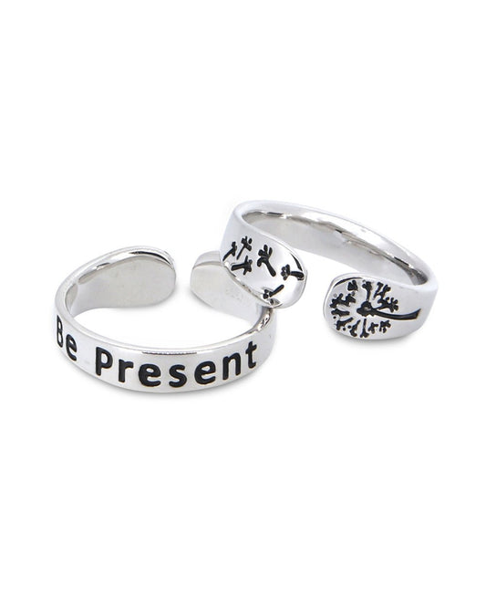 Be Present Inspirational Adjustable Mantra Ring