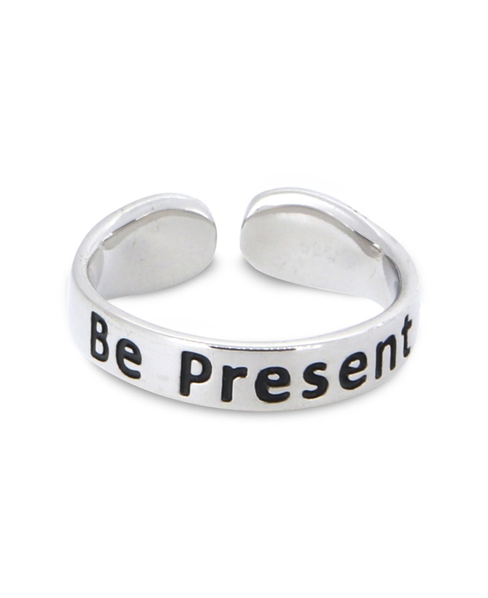 Be Present Inspirational Adjustable Mantra Ring