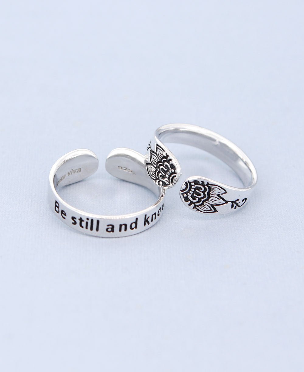 Be Still And Know Adjustable Inspirational Stainless Steel Lotus Ring