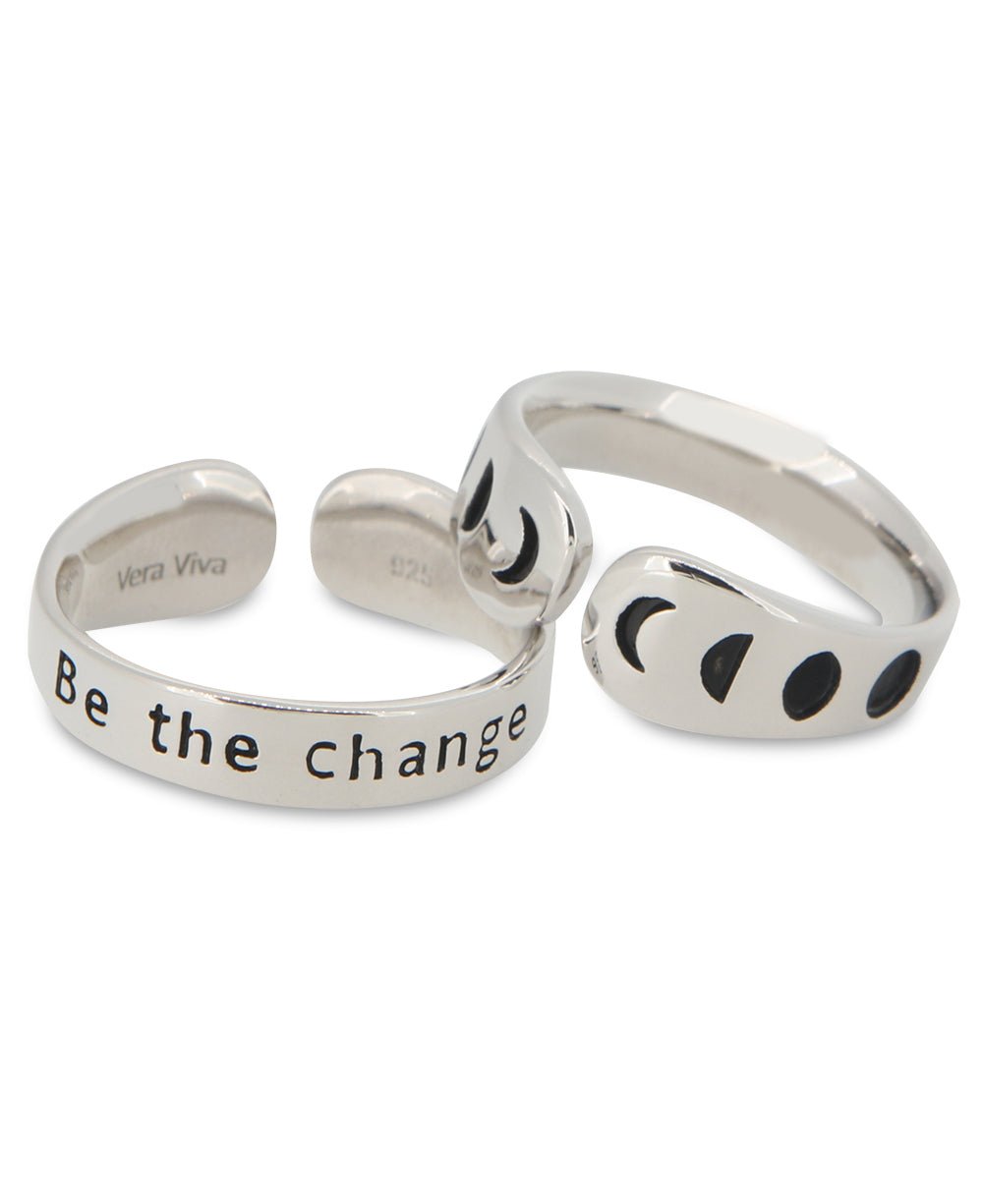 Be The Change Moon Phase Adjustable Inspirational Stainless Steel Ring