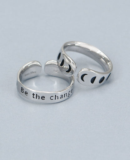 Be The Change Moon Phase Adjustable Inspirational Stainless Steel Ring