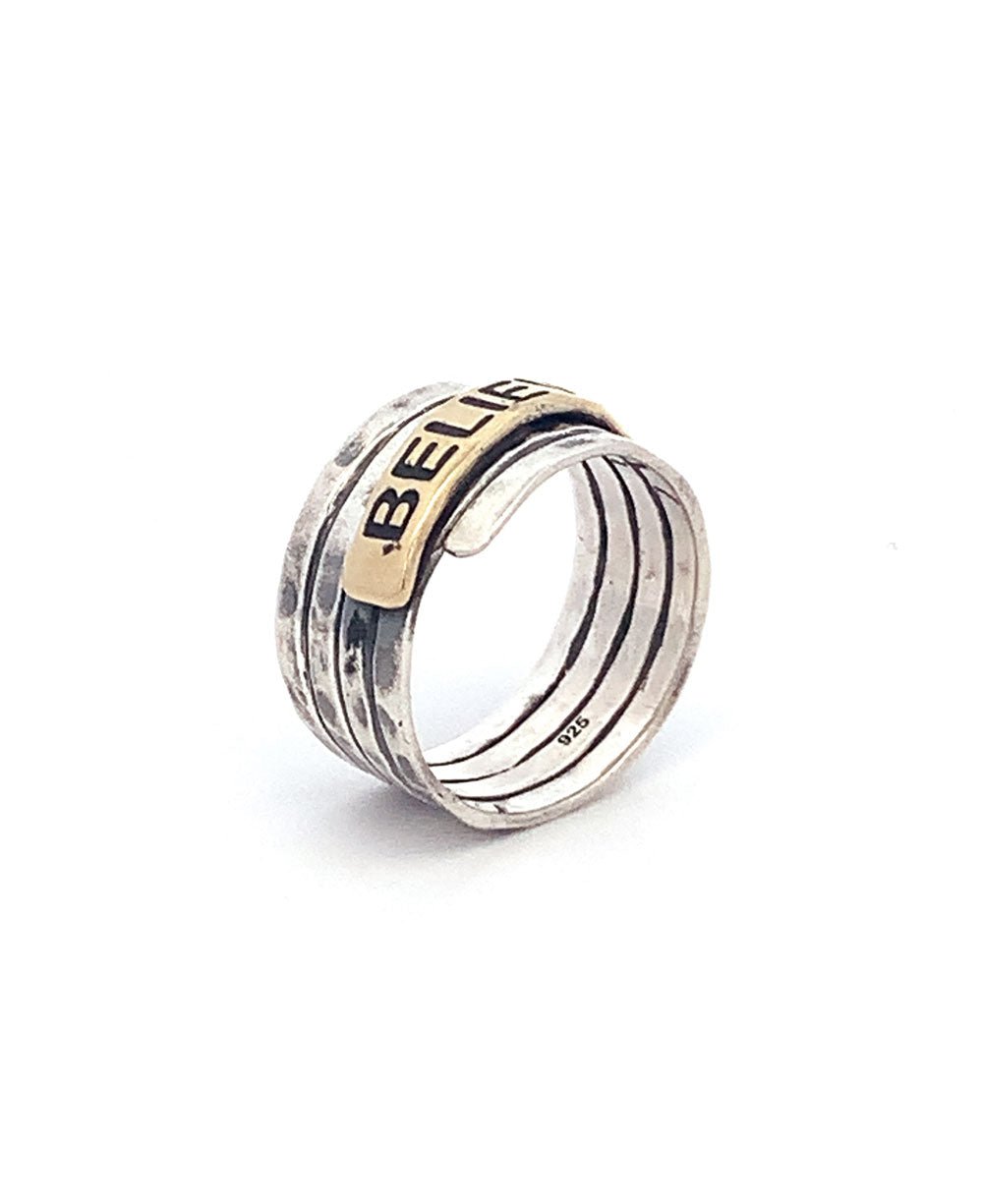 Believe Stainless Steel Hammered Finish Ring