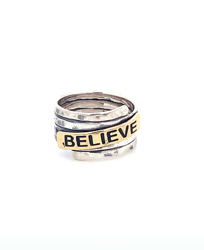 Believe Stainless Steel Hammered Finish Ring