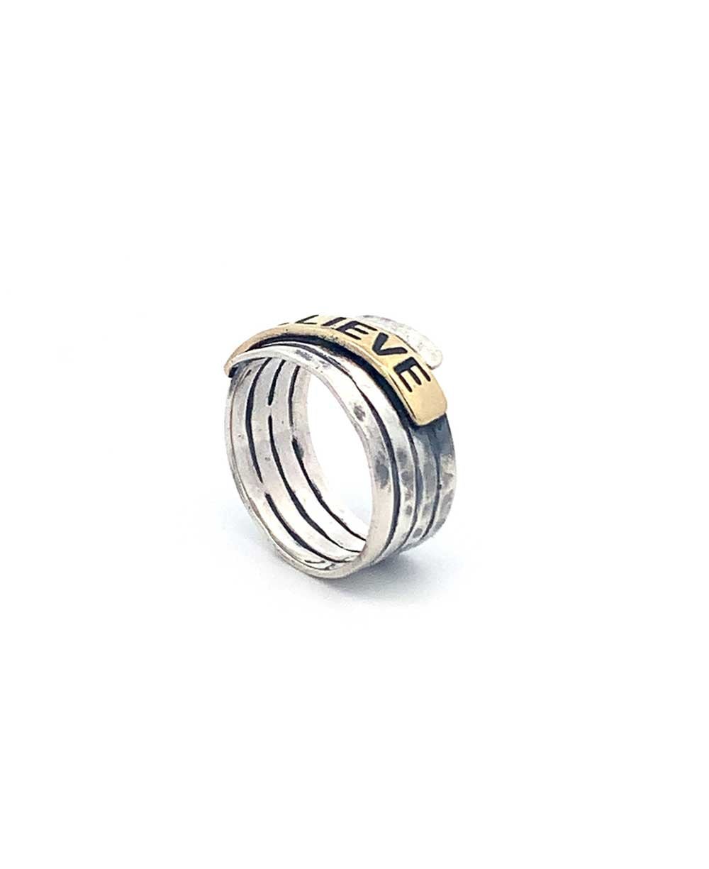 Believe Stainless Steel Hammered Finish Ring