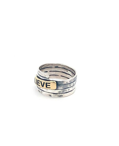 Believe Stainless Steel Hammered Finish Ring