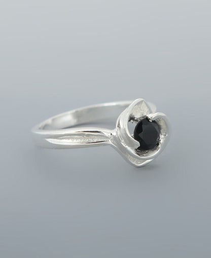 Black Onyx And Stainless Steel Floral Ring