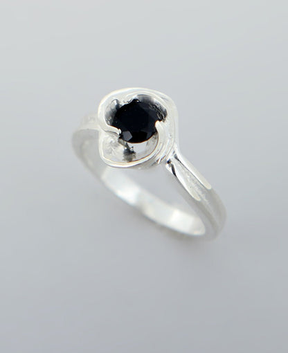 Black Onyx And Stainless Steel Floral Ring