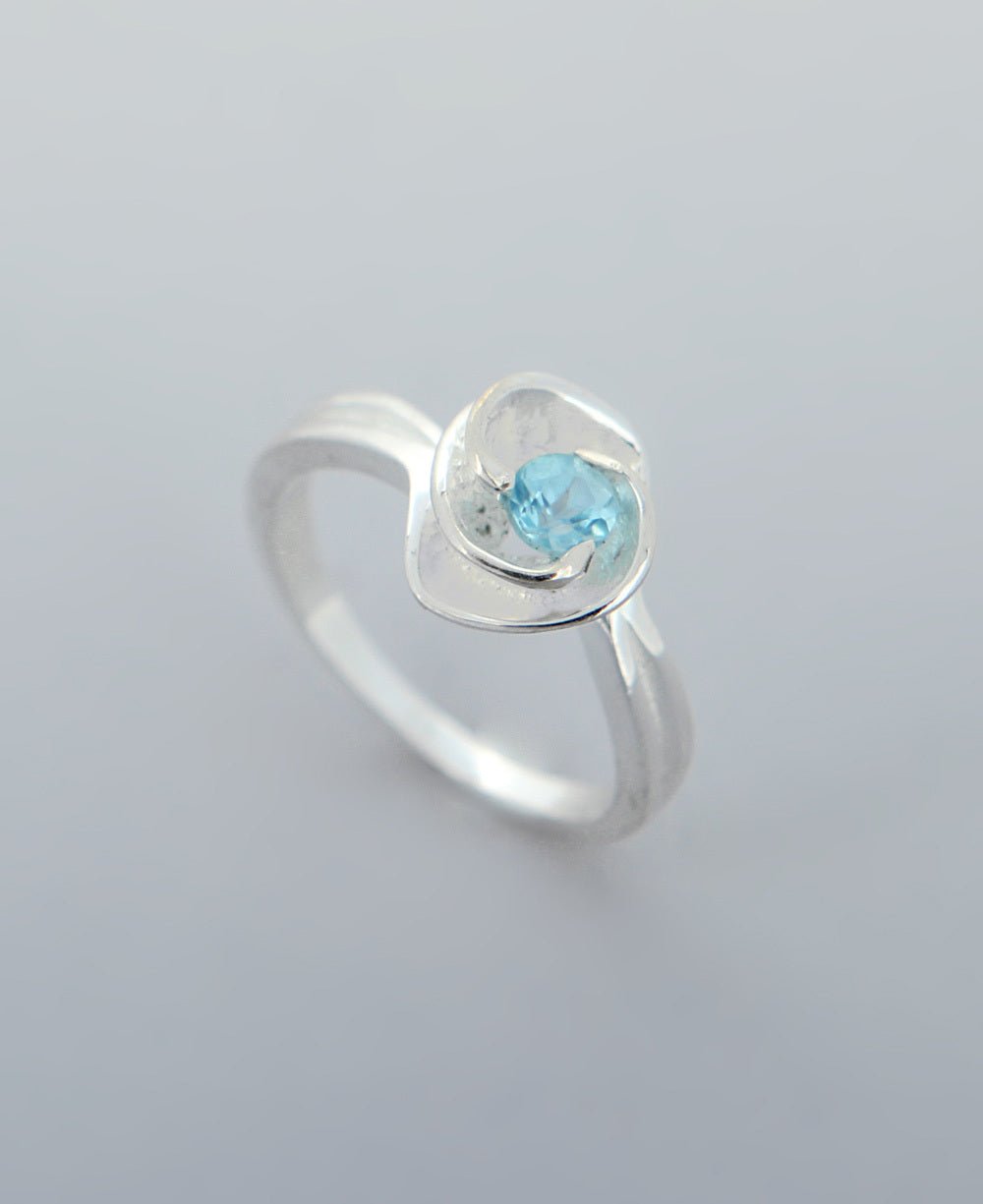 Blue Apatite And Stainless Steel Floral Ring