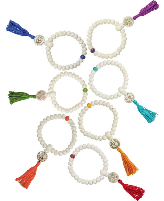 Chakra Wrist Mala, Bone Bead Meditation Bracelet