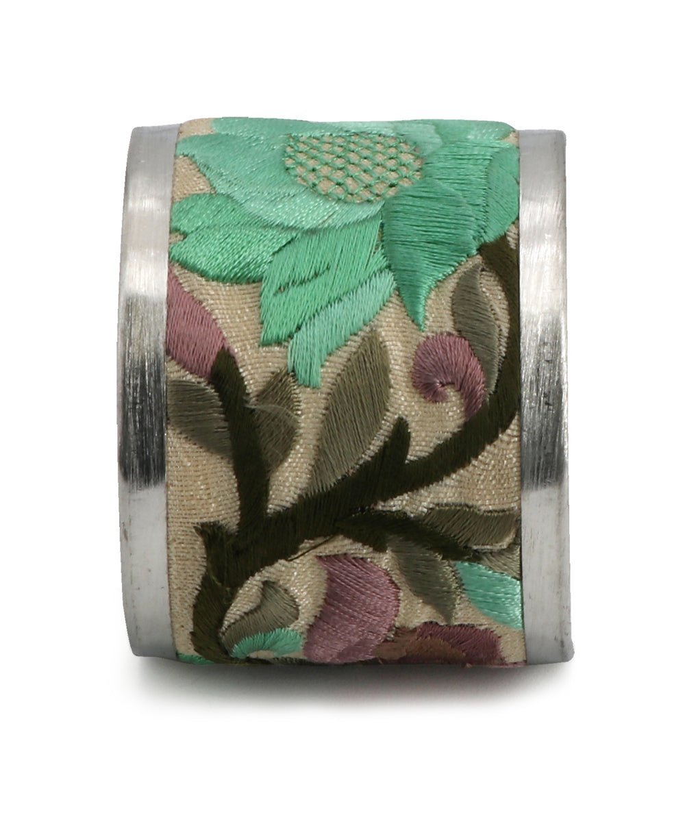 Embroidered Lotus Cuff Bracelet In Green