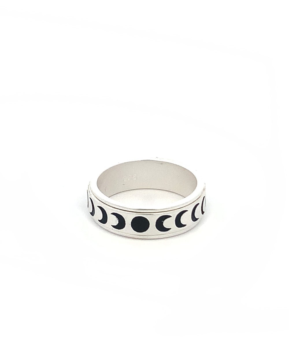 Enamel Work Matte Finish Stainless Steel Moon Phase Ring