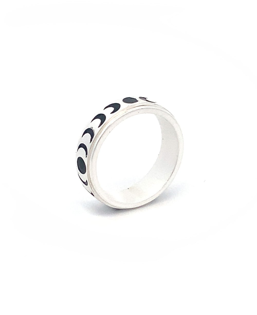 Enamel Work Matte Finish Stainless Steel Moon Phase Ring