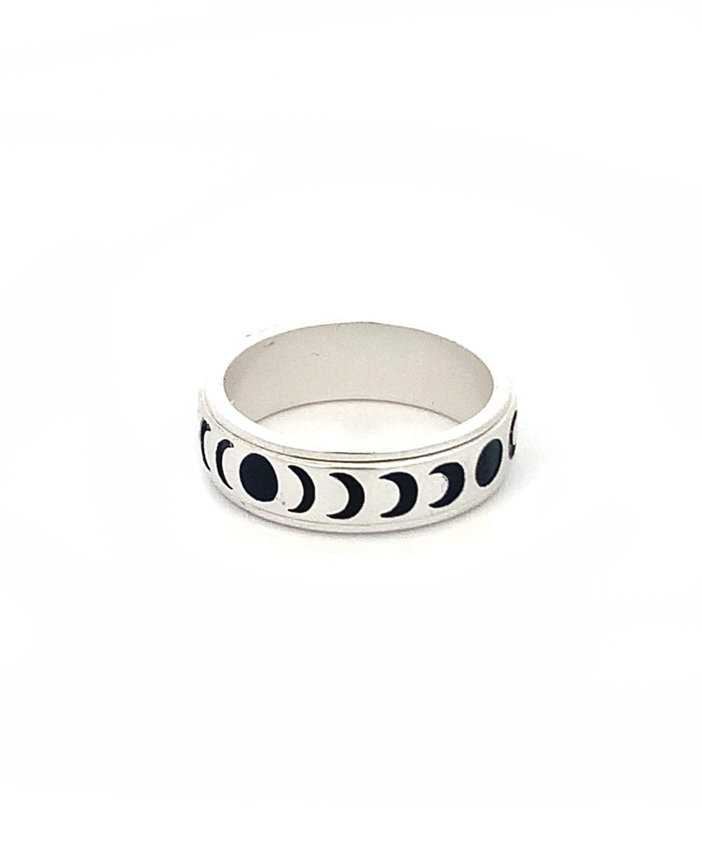 Enamel Work Matte Finish Stainless Steel Moon Phase Ring