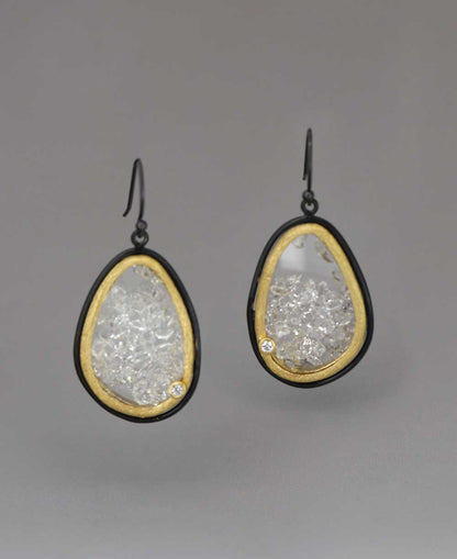 Floating Herkimer Quartz Oval Frame Earrings