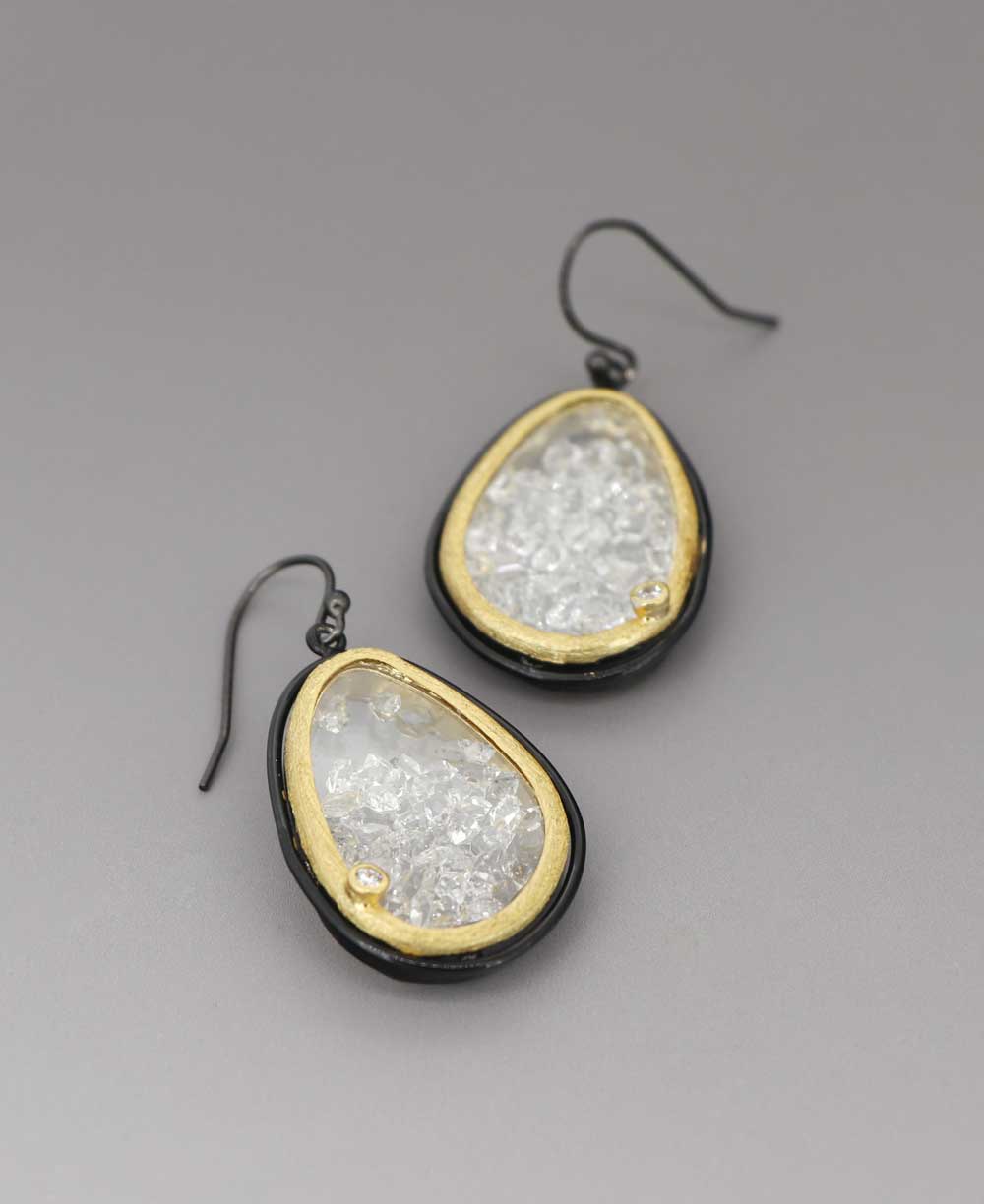 Floating Herkimer Quartz Oval Frame Earrings