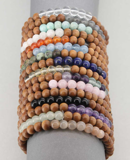 Gemstone And Sandalwood Mala Beaded Bracelet