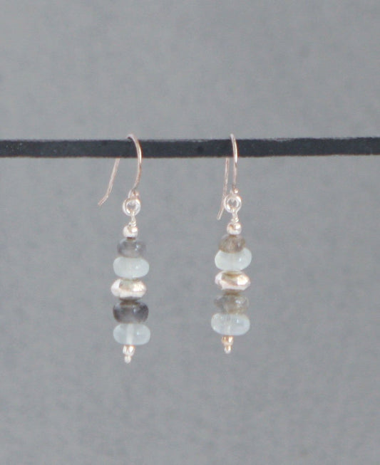 Gemstone Cairn Earrings, Labradorite And Aquamarine