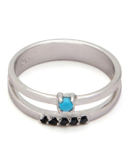 Gemstone Protection Ring With Onyx And Turquoise