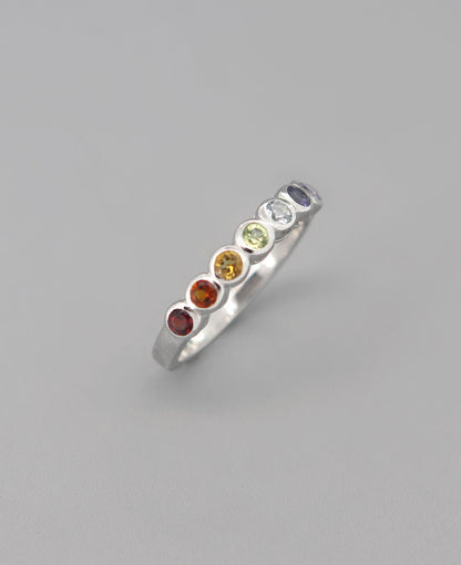 Gemstone Studded Stainless Steel Chakra Ring