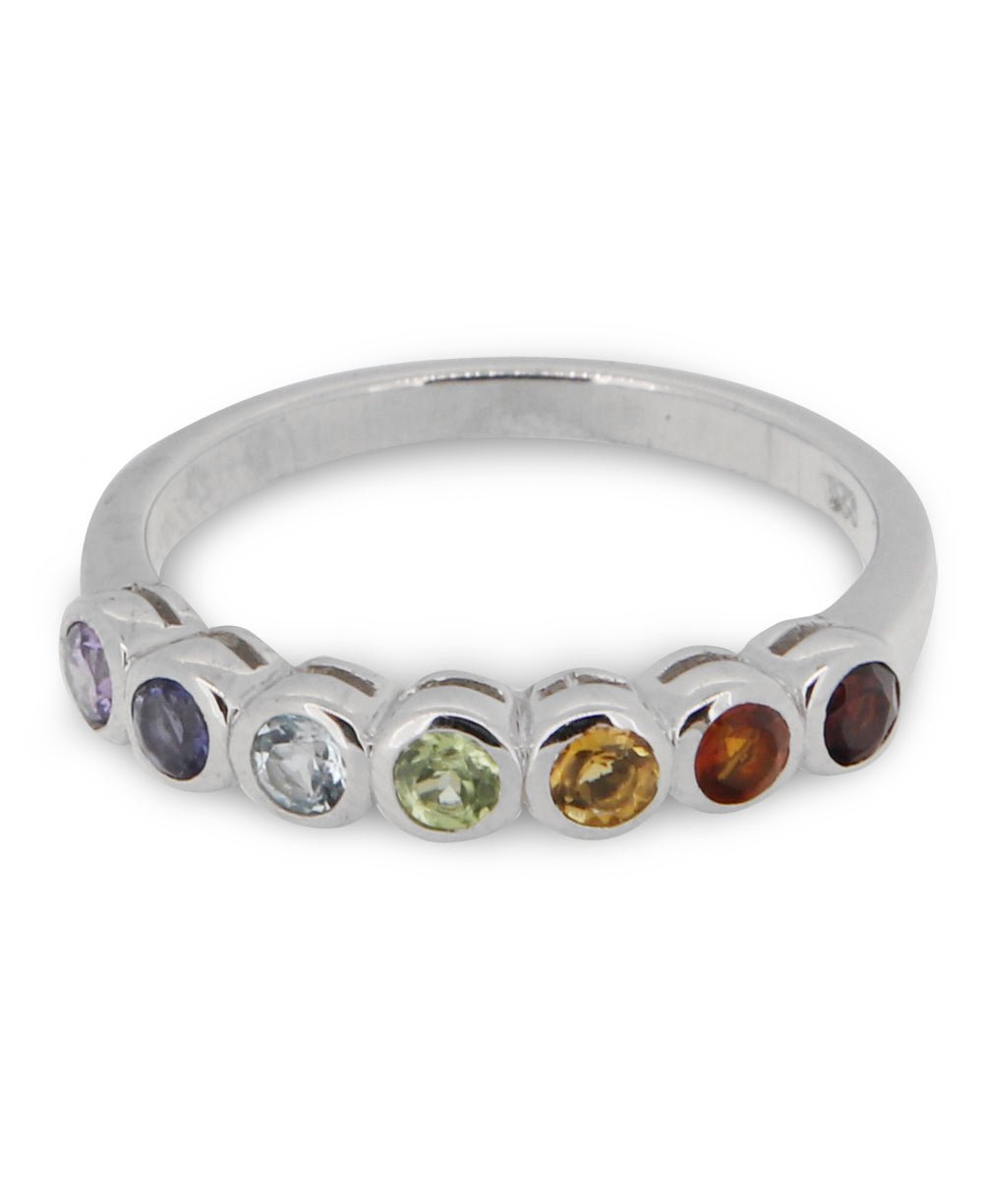 Gemstone Studded Stainless Steel Chakra Ring