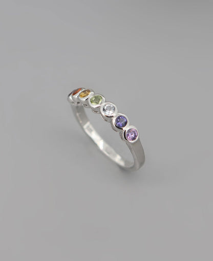 Gemstone Studded Stainless Steel Chakra Ring