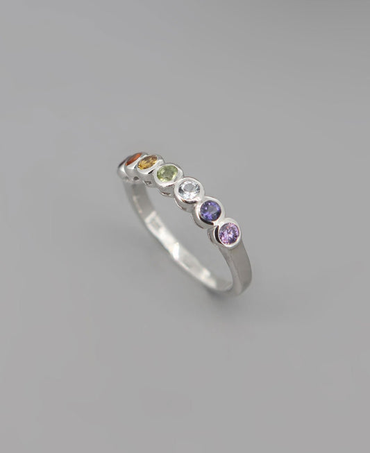 Gemstone Studded Stainless Steel Chakra Ring