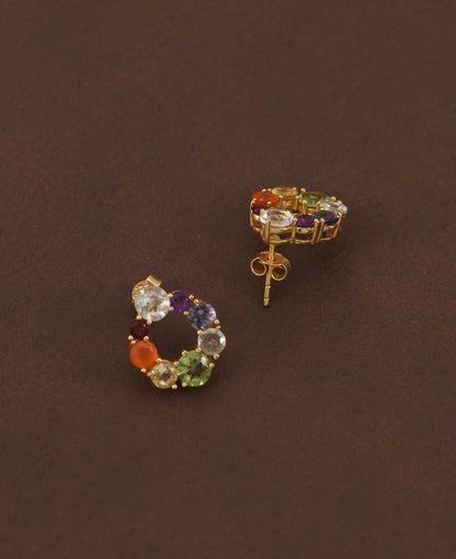 Gold Plated Chakra Gemstone Stud Earrings