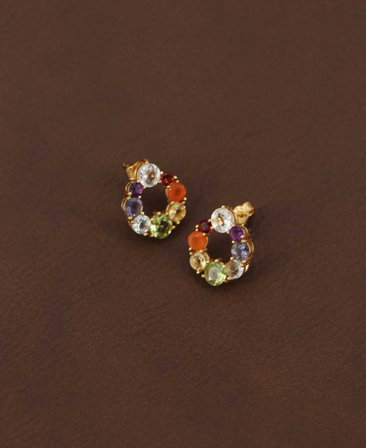 Gold Plated Chakra Gemstone Stud Earrings