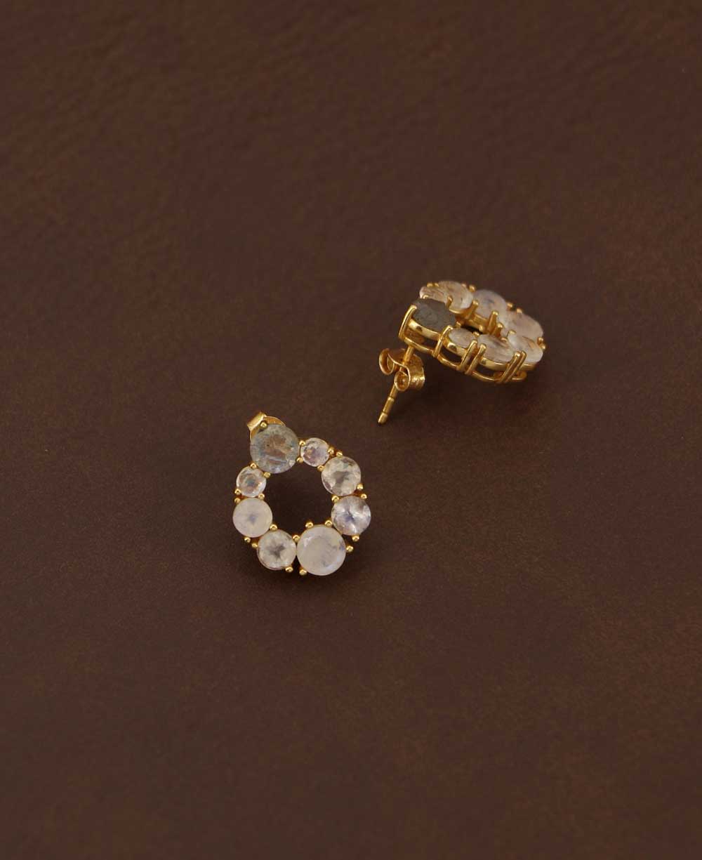 Gold Plated Moonstone Stud Earrings With Labradorite