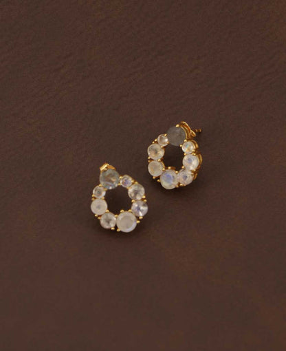 Gold Plated Moonstone Stud Earrings With Labradorite