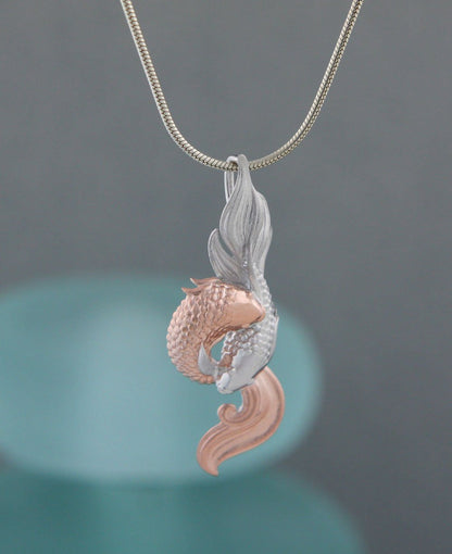 Golden Fish Auspicious Symbol Pendant, Stainless Steel With Rose Gold