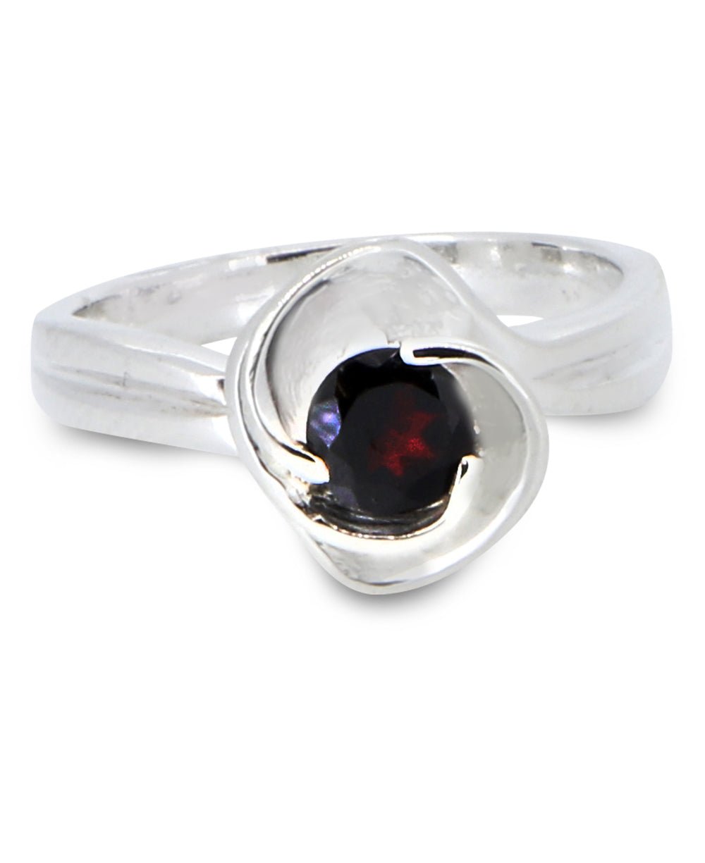 Grounding Energy Garnet And Stainless Steel Floral Ring