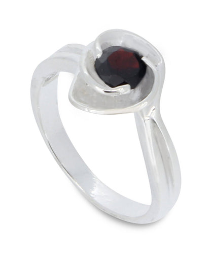 Grounding Energy Garnet And Stainless Steel Floral Ring