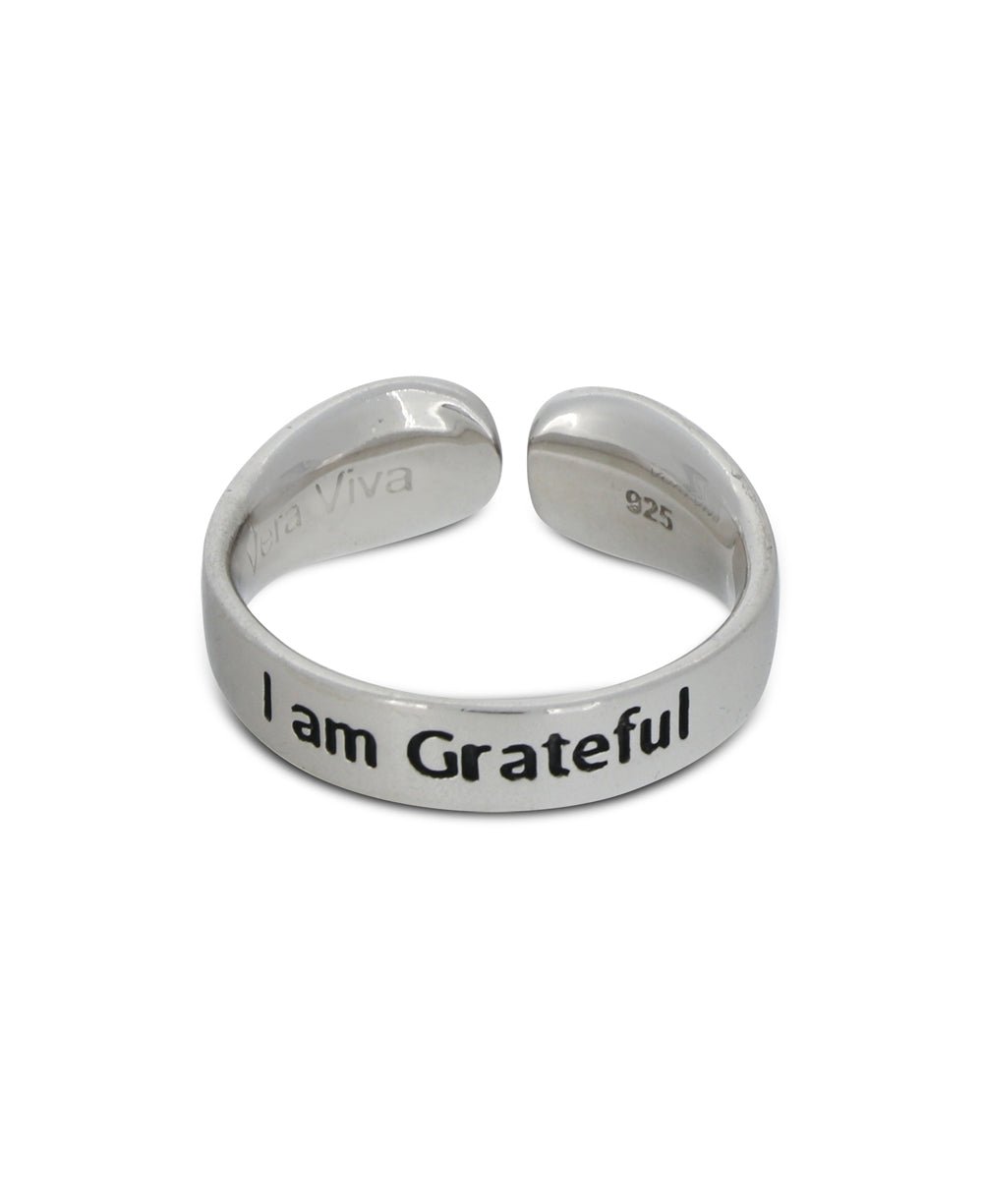 I Am Grateful Affirmation Stainless Steel Adjustable Ring