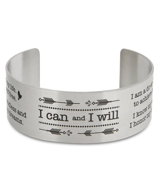 I Can And I Will Stainless Steel Inspirational Cuff Bracelet