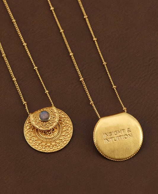 Inspirational Gold Plated Mandala Necklace With Labradorite Gemstone