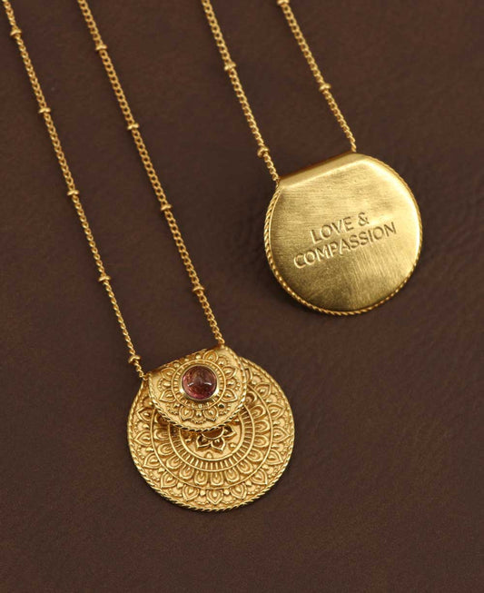 Inspirational Gold Plated Mandala Necklace With Tourmaline Stone