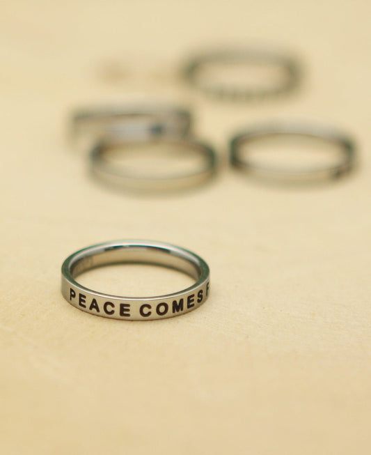 Inspirational Inscribed Ring, Peace Comes From Within