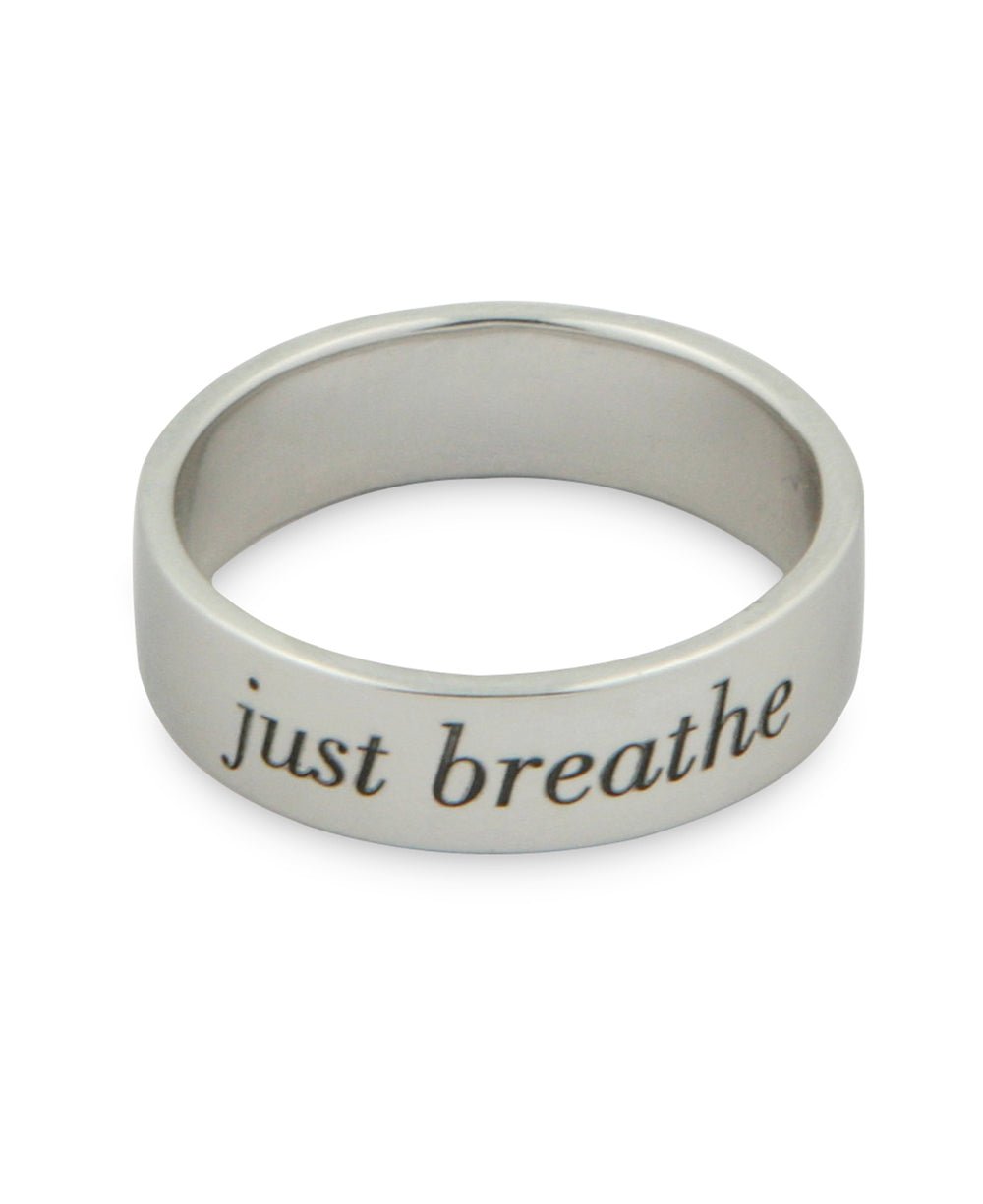 Inspirational Jewelry, Stainless Steel Ring, Just Breathe